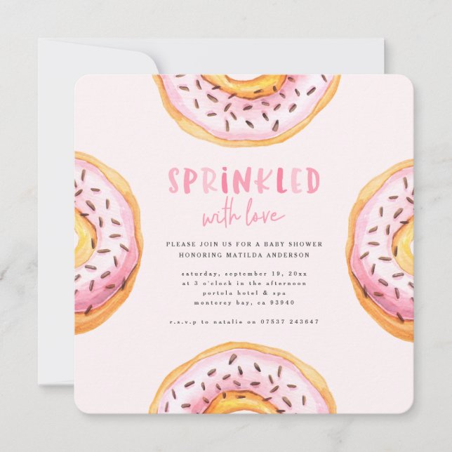 Sprinkled with love donut baby shower announcement (Front)
