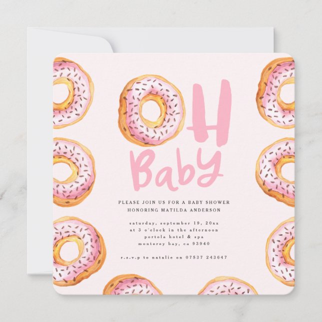 Sprinkled with love donut baby shower announcement (Front)