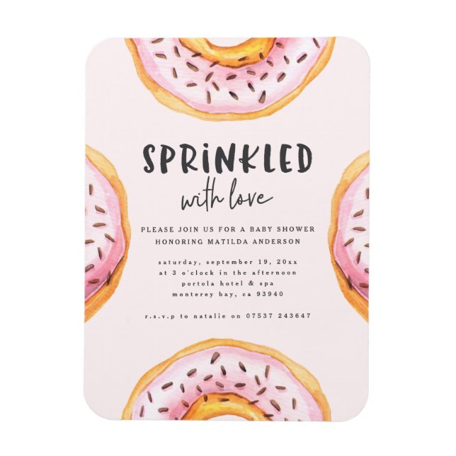 Sprinkled with love donut baby shower magnet (Vertical)