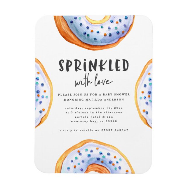 Sprinkled with love donut baby shower magnet (Vertical)