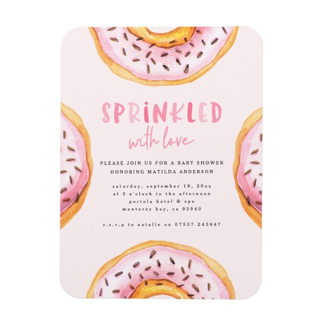 Sprinkled with love donut baby shower magnet (Vertical)
