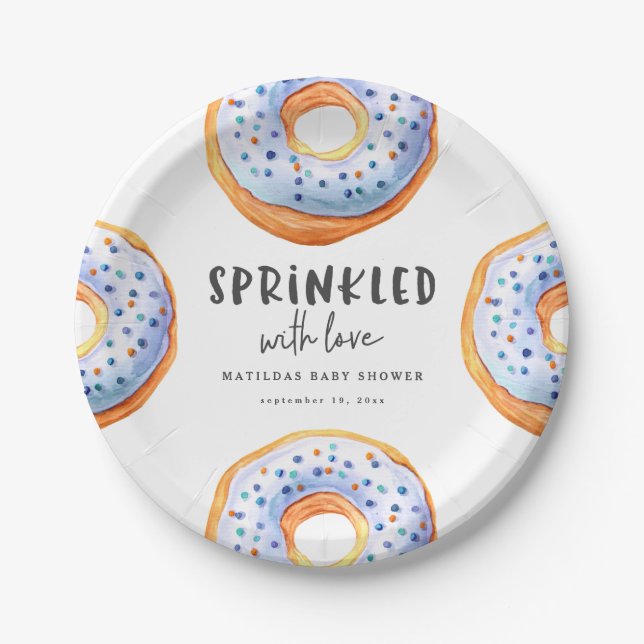 Sprinkled with love donut baby shower paper plates (Front)