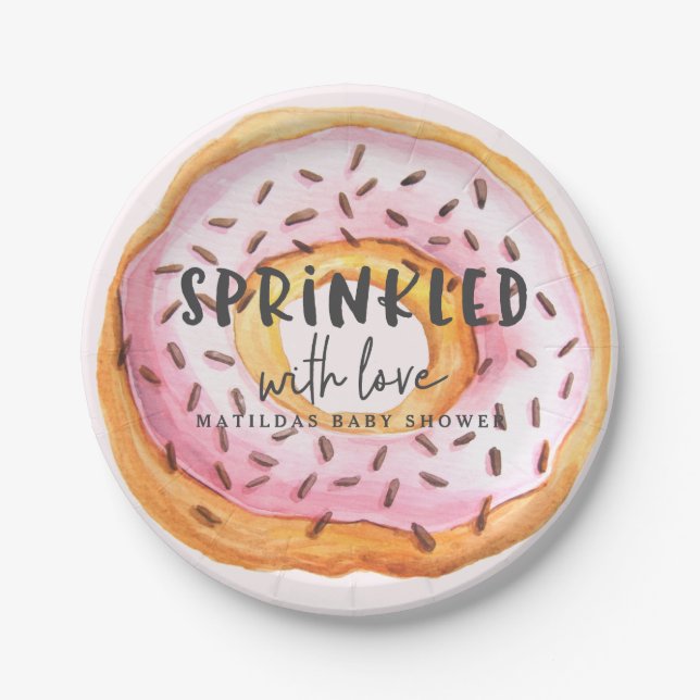Sprinkled with love donut baby shower paper plates (Front)