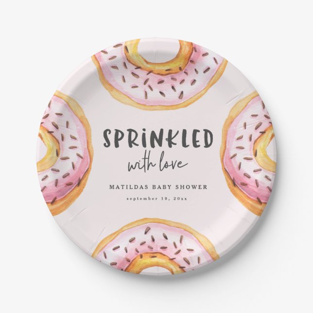 Sprinkled with love donut baby shower paper plates (Front)