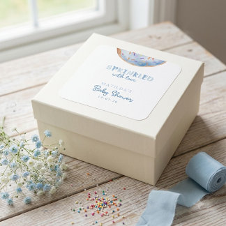 Sprinkled with love donut baby shower square sticker