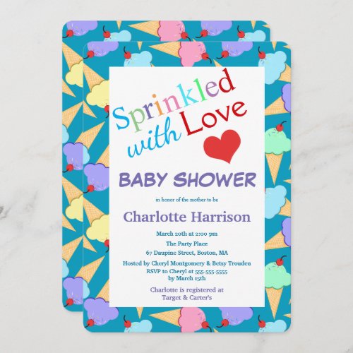 Sprinkled with Love Ice Cream Cones Baby Shower Invitation