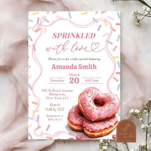 Sprinkled With Love Pink Donut Baby Shower Invitation