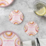 Sprinkled with love pink donut baby shower round paper coaster<br><div class="desc">Sprinkled with love pink donut baby shower invitation. Watercolor illustrations and hand lettered text. Part of a collection.</div>