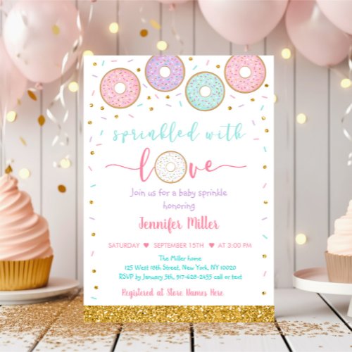 Sprinkled With Love Pink Gold Pastel Baby Sprinkle Invitation