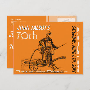 Sprinkler or Fireman 70th Birthday Save The Date Announcement Postcard