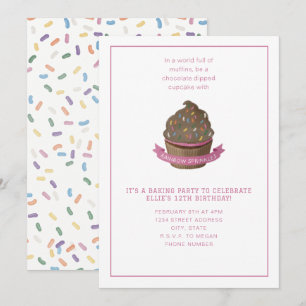 Sprinkles And Cupcake Baking Party Invitation