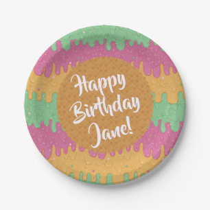 Sprinkles and Rainbow Sherbet Ice Cream Birthday Paper Plates