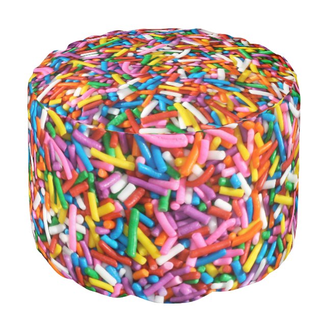 Sprinkles Candy Jimmies Rainbow Birthday Girly Pouf (Angled Front)