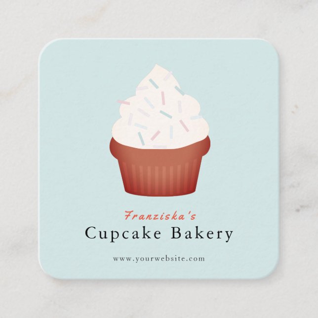 Sprinkles Cupcake Blue Bakery Square Business Card (Front)