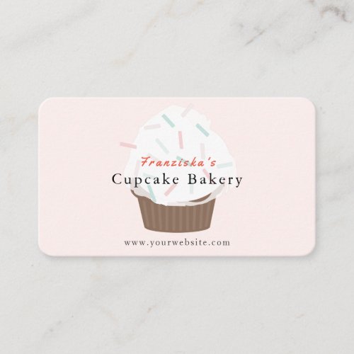 Sprinkles Cupcake Blush Pink Bakery Business Card