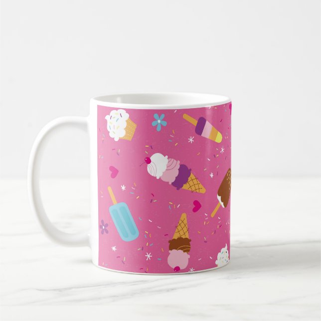 Sprinkles, cupcakes, ice cream, and popsicles scat coffee mug (Left)