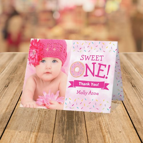 Sprinkles Donut 1st Birthday Girl Folded Thank You Card