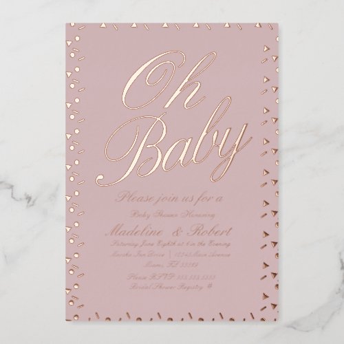 Sprinkles Dots Confetti Baby Shower Pink Pressed  Foil Invitation