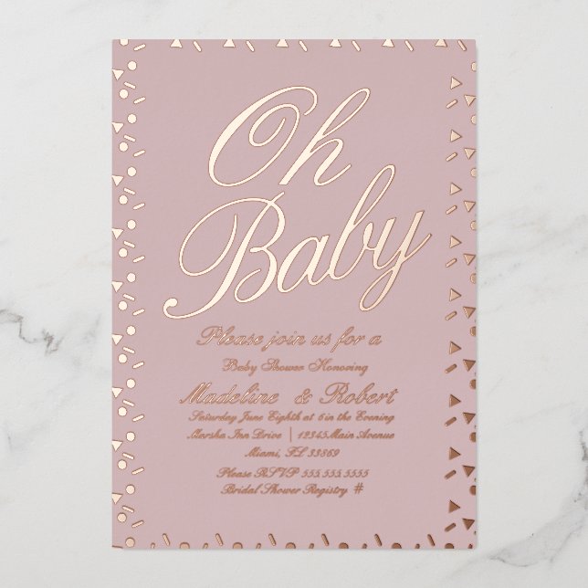 Sprinkles Dots Confetti Baby Shower Pink Pressed  Foil Invitation (Front)