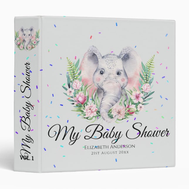 Sprinkles Elephant BABY SHOWER Album Planner Notes 3 Ring Binder (Front/Spine)