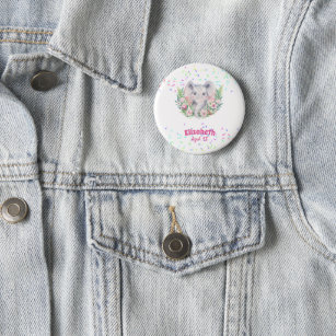 Sprinkles Elephant Boho Floral Girls NAMED Gift Button