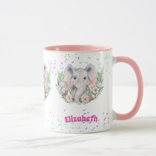 Sprinkles Elephant Boho Floral Girls NAMED Gift Mug