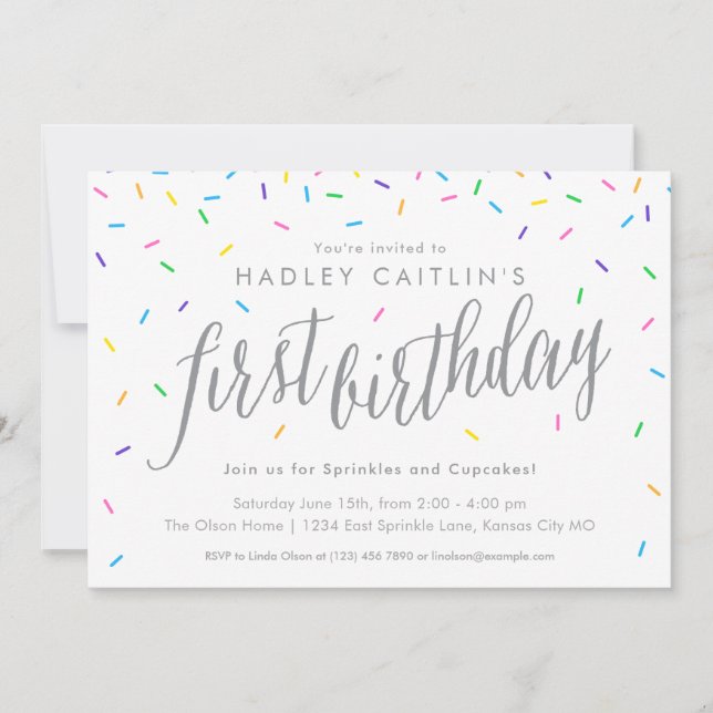 Sprinkles First Birthday Invitation, Cute & Modern Invitation (Front)