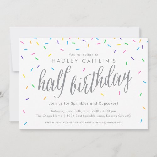 Sprinkles Half Birthday Invitation, Cute & Modern