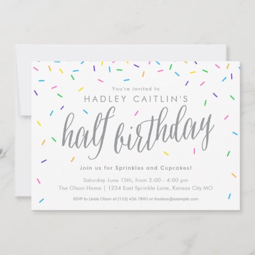 Sprinkles Half Birthday Invitation Cute  Modern Invitation