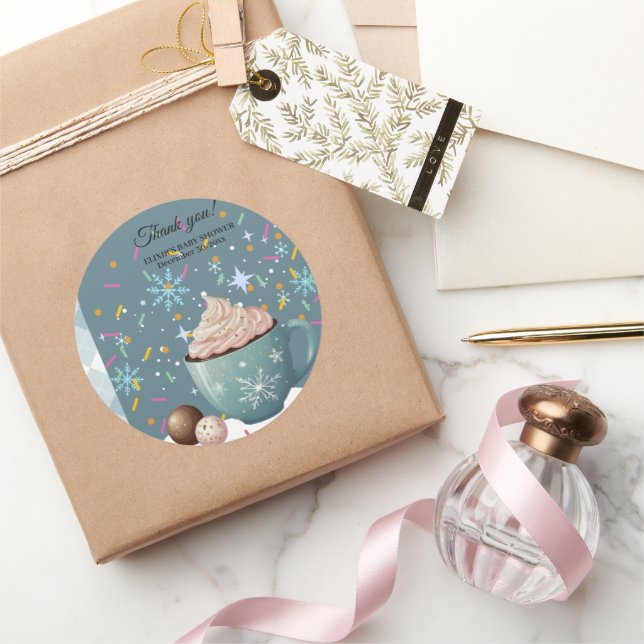 Sprinkles Hot Cocoa Winter Snowflakes Baby Shower Classic Round Sticker (Gifting)