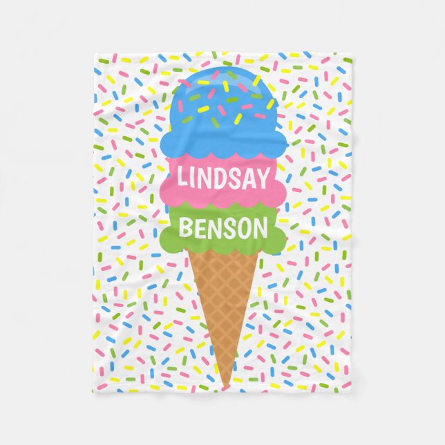 Sprinkles Ice Cream Cone Personalized Blanket (Front)