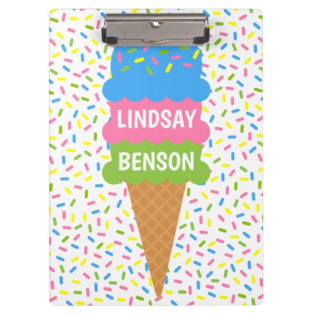 Sprinkles Ice Cream Cone Personalized Clipboard (Front)