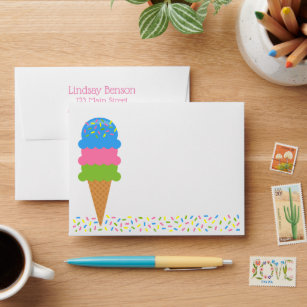 Sprinkles Ice Cream Cone Personalized Envelopes