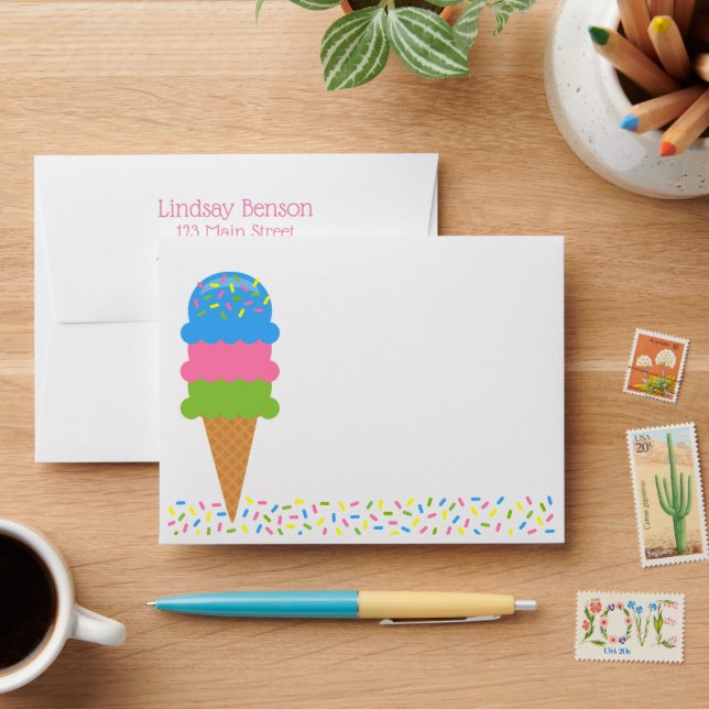 Sprinkles Ice Cream Cone Personalized Envelopes (Desk)