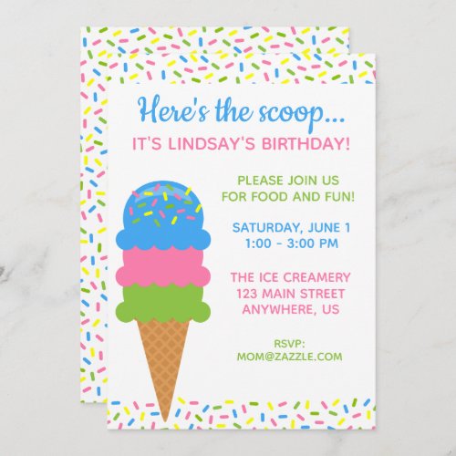 Sprinkles Ice Cream Cone Personalized Invitations