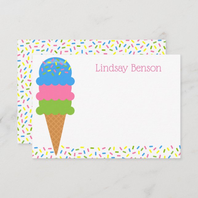 Sprinkles Ice Cream Cone Personalized Note Cards (Front/Back)