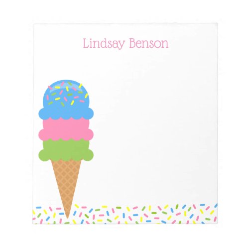 Sprinkles Ice Cream Cone Personalized Notepad