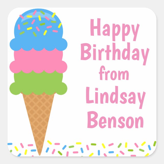 Sprinkles Ice Cream Cone Personalized Stickers (Front)