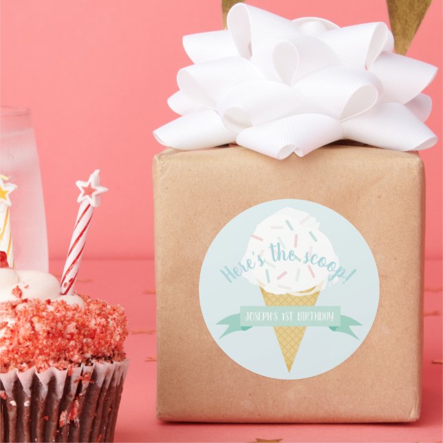 Sprinkles Ice Cream Here's the Scoop Birthday Classic Round Sticker (Party)