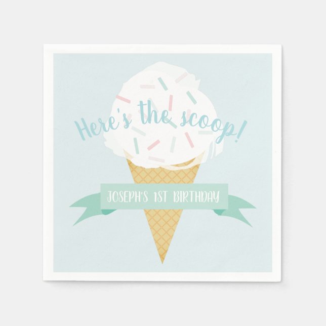 Sprinkles Ice Cream Here's the Scoop Birthday Napkins (Front)
