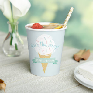 Sprinkles Ice Cream Here's the Scoop Birthday Paper Cups