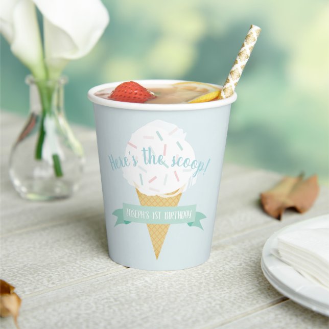 Sprinkles Ice Cream Here's the Scoop Birthday Paper Cups (Insitu)