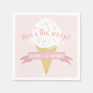 Sprinkles Ice Cream Pink Here's the Scoop Birthday Napkins