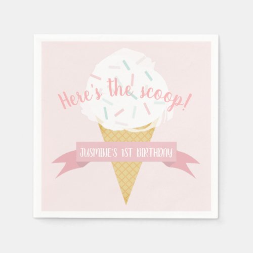 Sprinkles Ice Cream Pink Here's the Scoop Birthday Napkins
