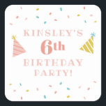 Sprinkles kids birthday party favor sticker<br><div class="desc">A festive kids birthday party favor sticker featuring rainbow sprinkles and hand drawn party hats and customizable name and age.</div>