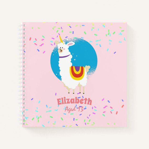 Sprinkles Llama Unicorn Girls Cute Named Gifts Fun Notebook