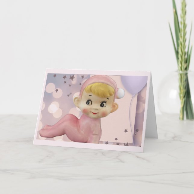Sprinkles of Pixie Magic Retro Elf Pink Holiday Card (Front)