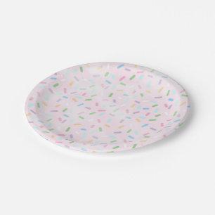 Sprinkles on pink plate, birthday party paper plates