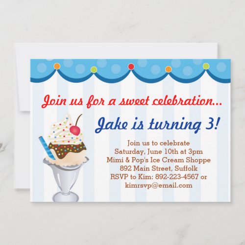 Sprinkles on Top Ice Cream Party Invitation Blue