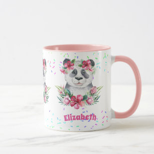 Sprinkles PANDA BEAR Pink Boho Flowers Girls Named Mug